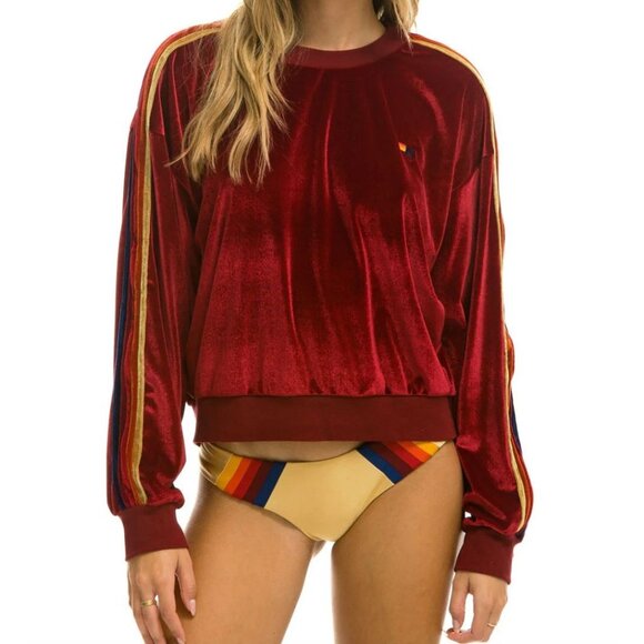 Aviator Nation Classic Velvet Relaxed Sweatshirt Red Size S - Picture 1 of 8
